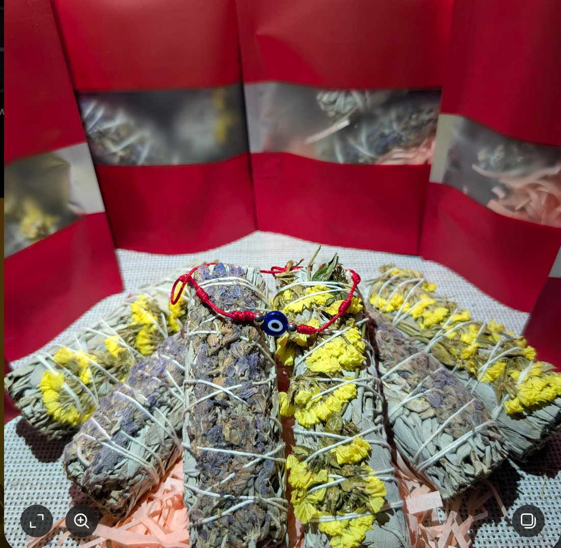 Purple & Yellow Sage Cleansing Duo with Free Mal de Ojo Bracelet